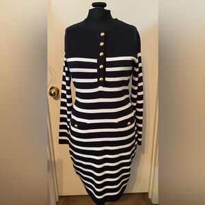 First Assembly Striped Navy and White Long Sleeve Sweater Dress